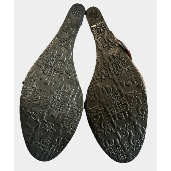 L.A.M.B. Brown Suede Woven High 5" Wedge Heels Mule Tassell Shoes Womens 6.5? - Picture 9 of 11